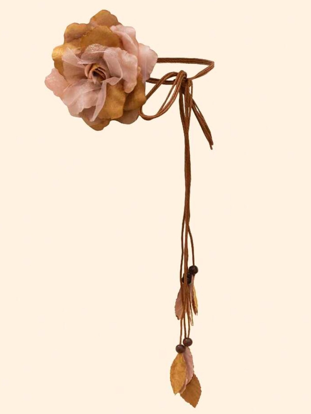 Floral Leather Tie Choker Necklace in Blush and Tan